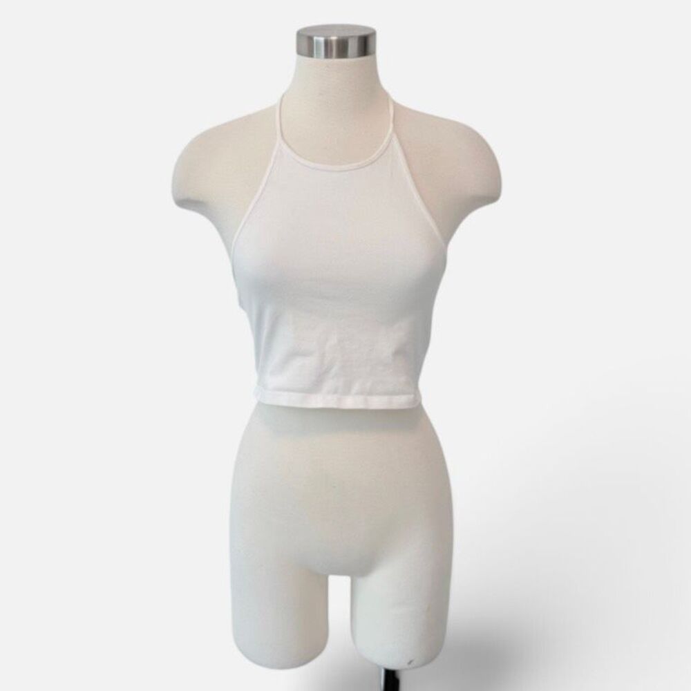 H&M White Halter Top Cropped Small Neck Tie